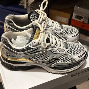 Saucony kid's White Black and Gold Mesh Running Shoes